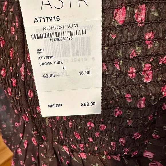 ASTR The Label Floral Print Smocked Babydoll Top‎ - Size XL - NEW With Tags. - Picture 5 of 16